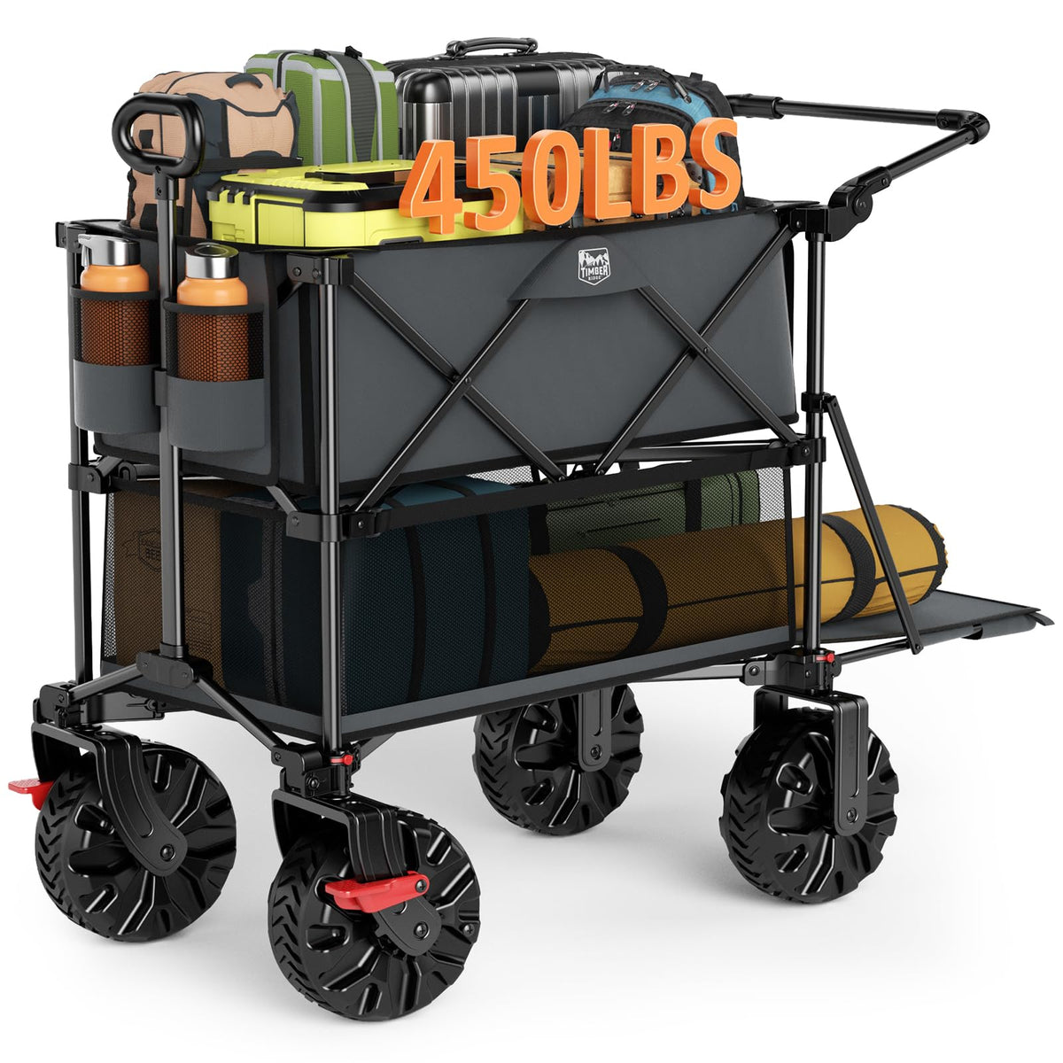 Timber Ridge double decker wagon with push-pull handle for easy maneuvering.