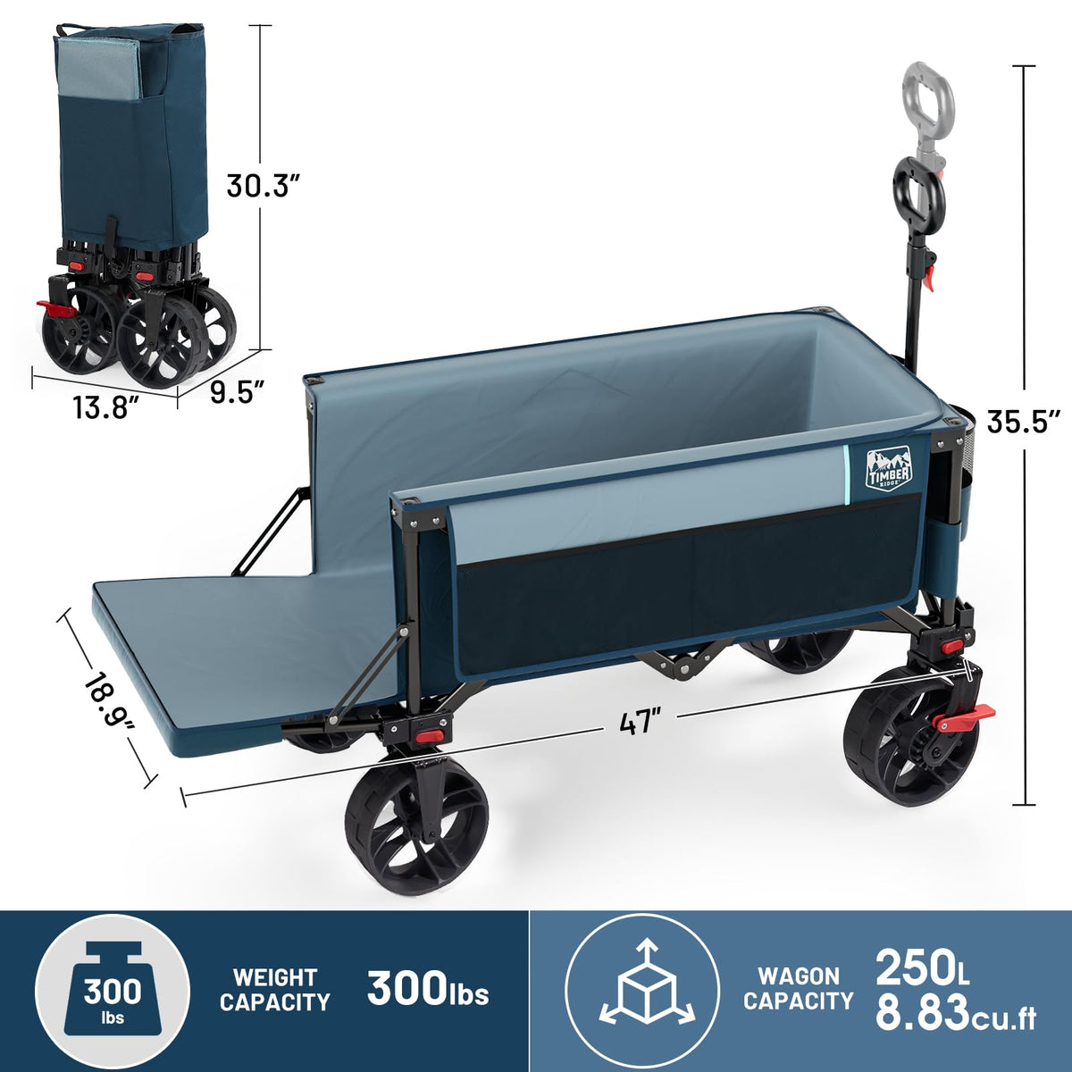 Timber Ridge wagon with cupholders and side pockets for essentials