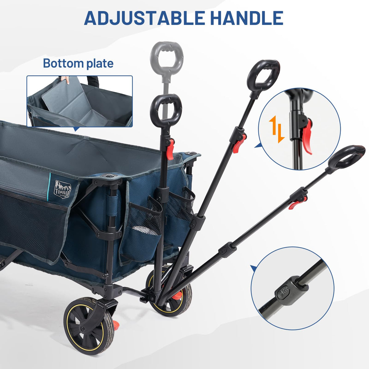 Timber Ridge 360-degree wheels glide over uneven terrain.