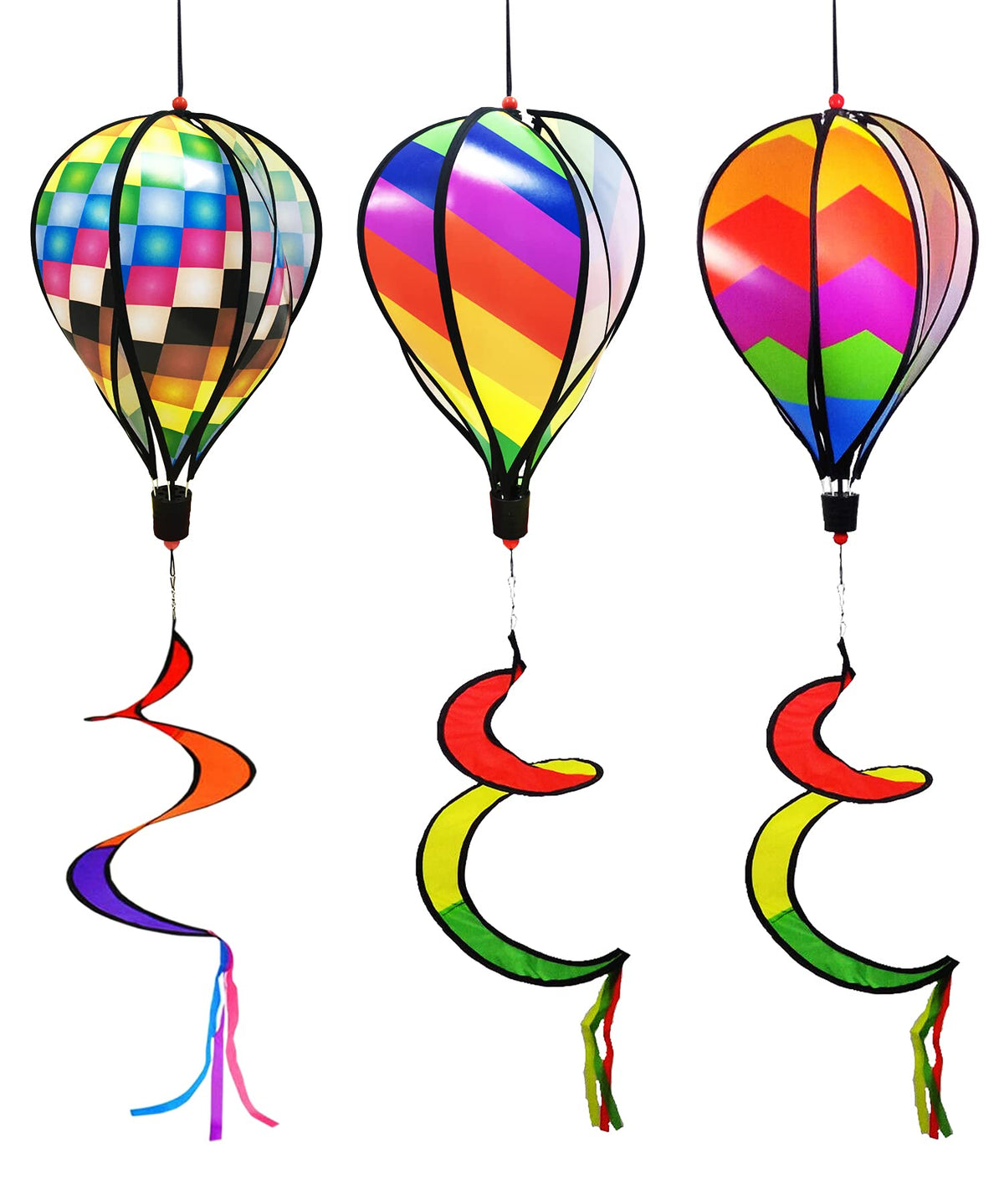 Timecity hot air balloon spinner in garden adds color and motion to outdoor decor