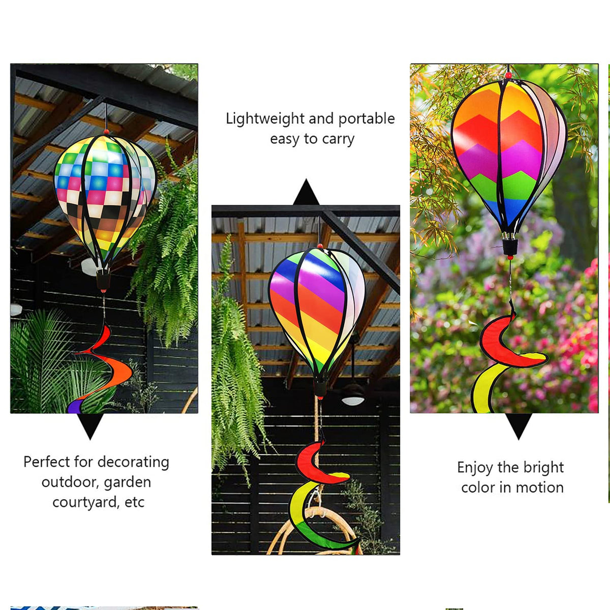 Timecity striped rainbow windsock decorates balcony with color