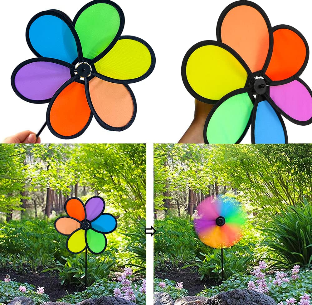 timecity yard wind spinner in garden adds motion and color.