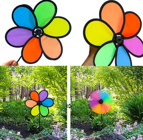 timecity yard wind spinner in garden adds motion and color.