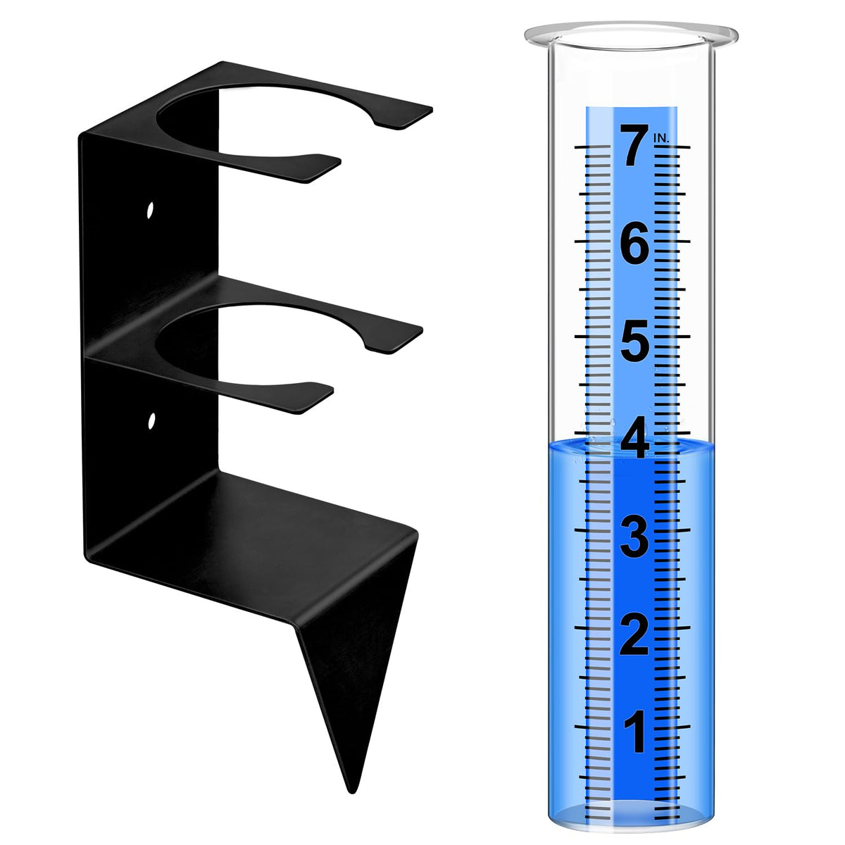Timenued rain gauge with mounting rack offers stable outdoor placement for precise rainfall measurement.