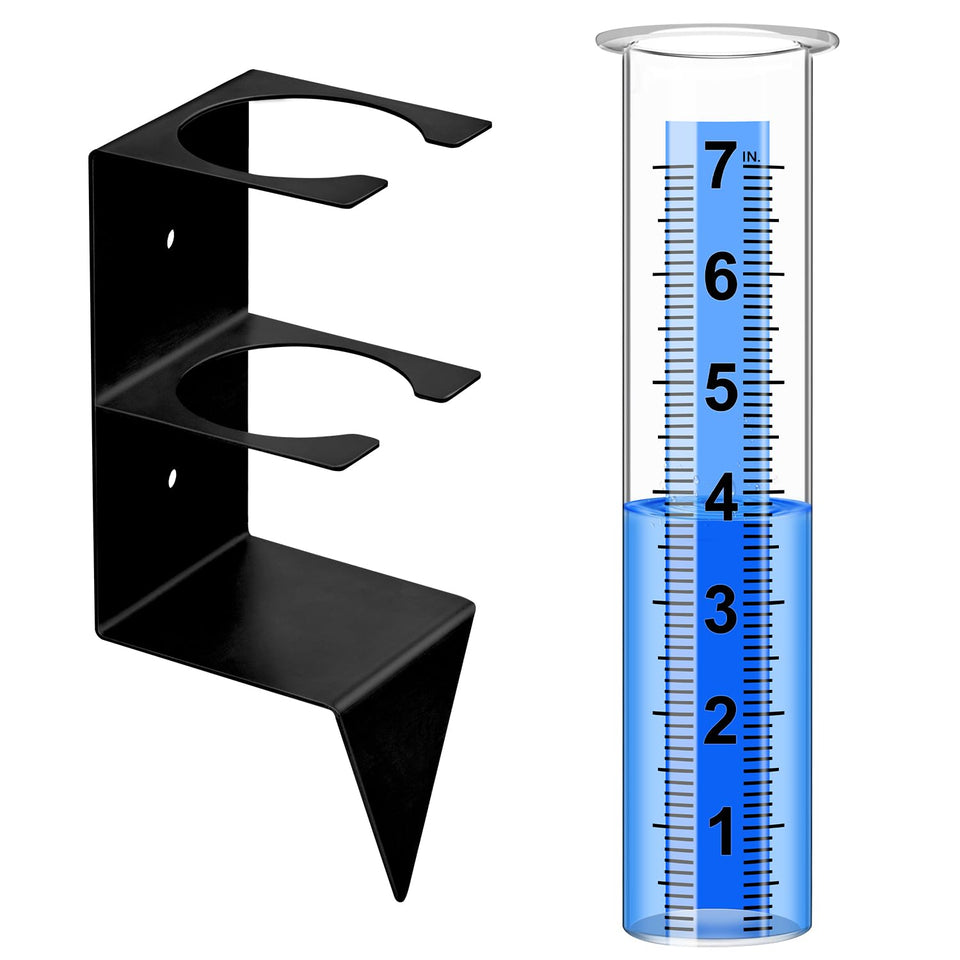 Timenued rain gauge with mounting rack offers stable outdoor placement for precise rainfall measurement.
