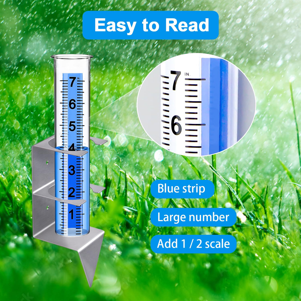 Timenued 7-inch capacity measures rainfall accurately for gardens.