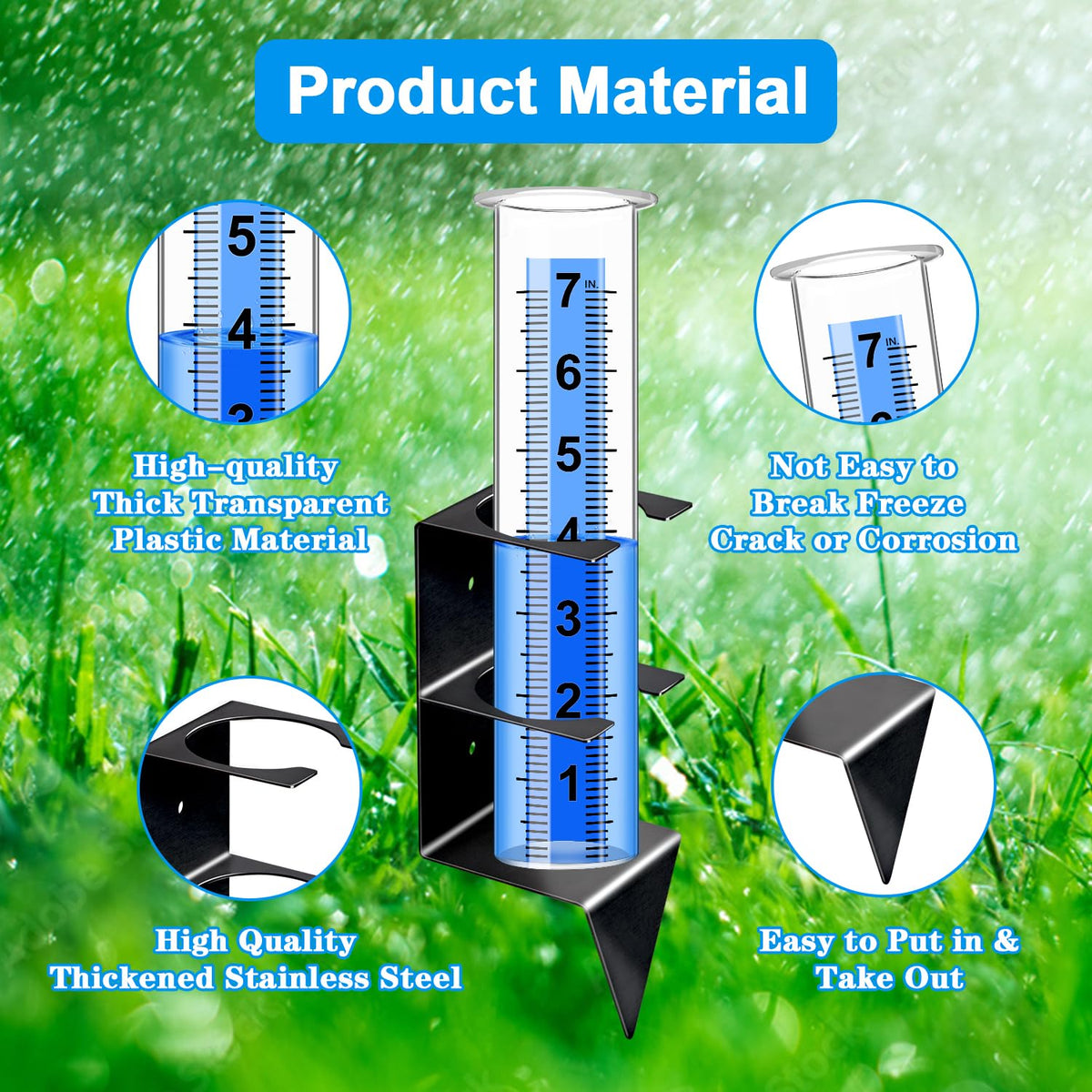 Timenued rain gauge blue-back-readout emphasizes legibility in sunlight.
