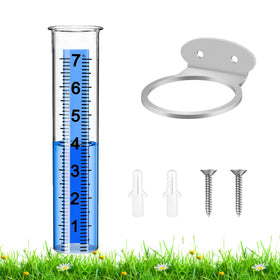 Timenued rain gauge close-up shows sturdy design and precise measurement markings.
