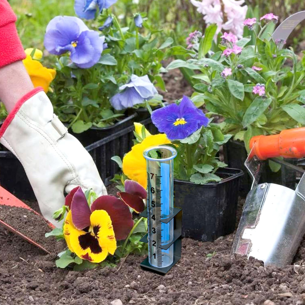 Timenued rain gauge decorative stake adds charm to garden while collecting rain.