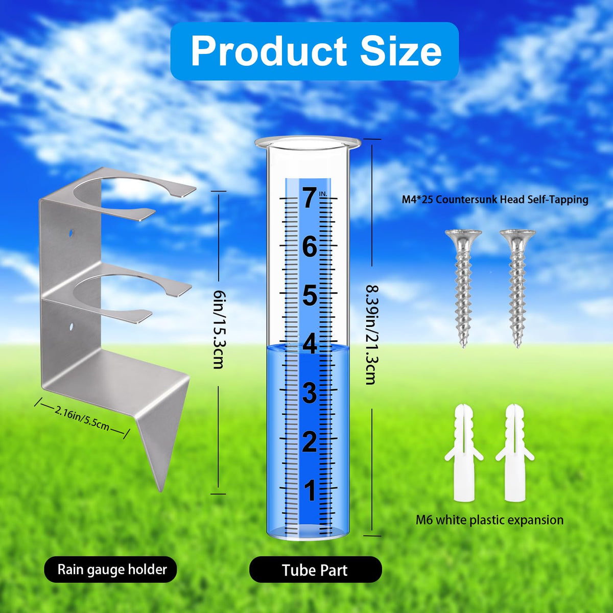 Timenued ground plug stabilizes the gauge against wind.