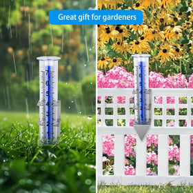 Timenued outdoor rain gauge serves as yard decor and weather data tool.
