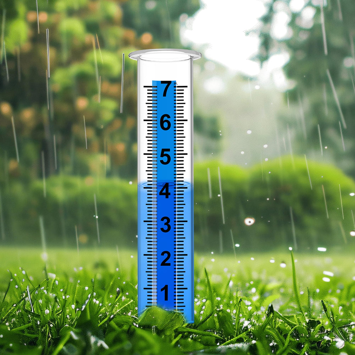 Timenued rain gauge mounted in the yard for reliable data