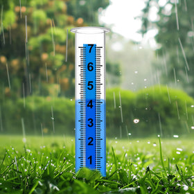 Timenued rain gauge mounted in the yard for reliable data