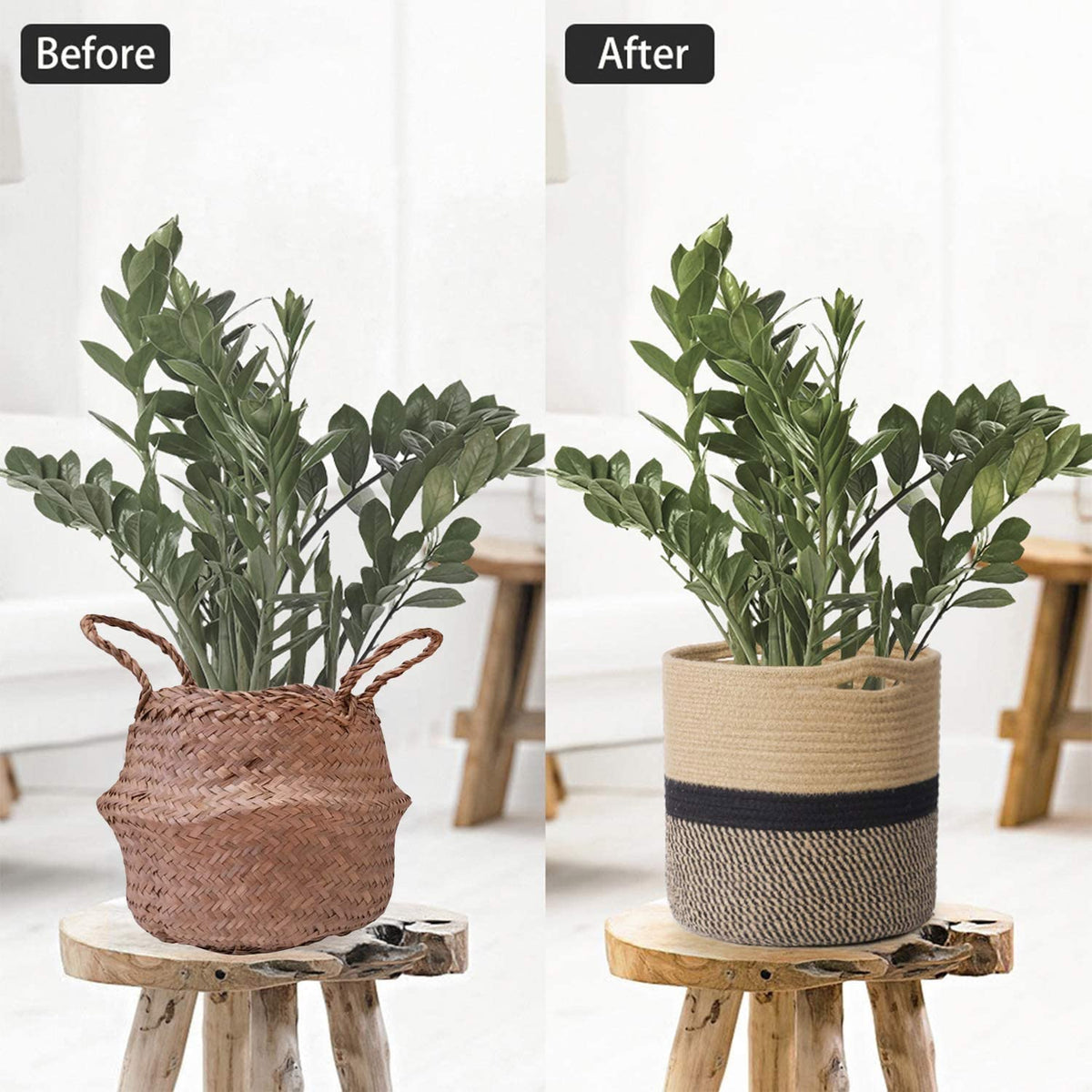 TIMEYARD foldable plant basket with sturdy handles for easy relocation.