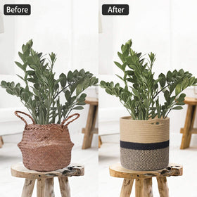 TIMEYARD foldable plant basket with sturdy handles for easy relocation.