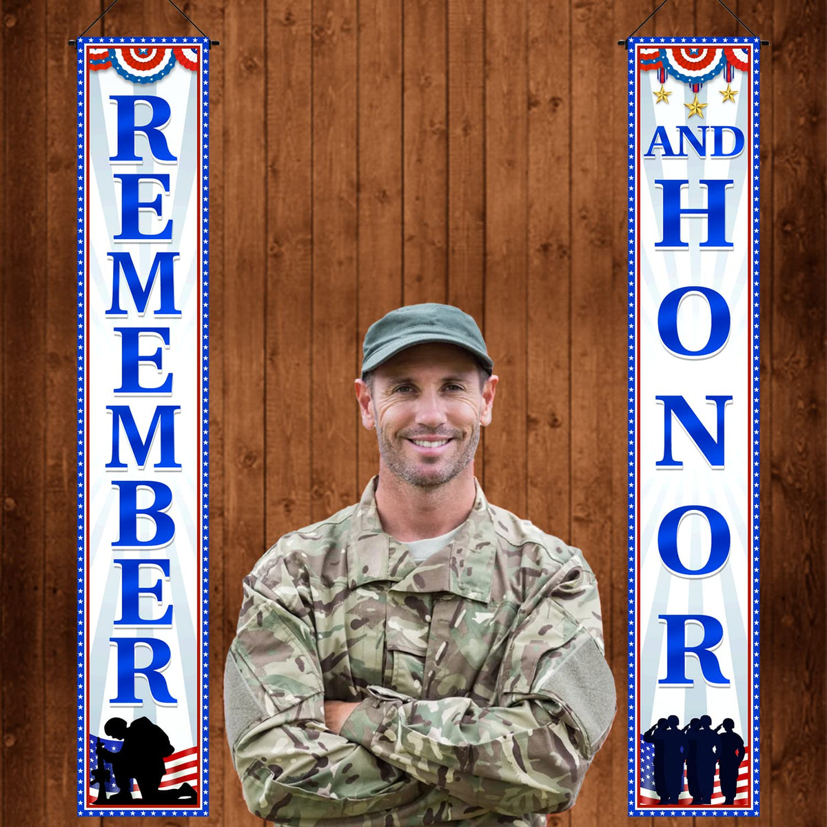 Tineit Memorial Day banner American flags design for outdoor decor