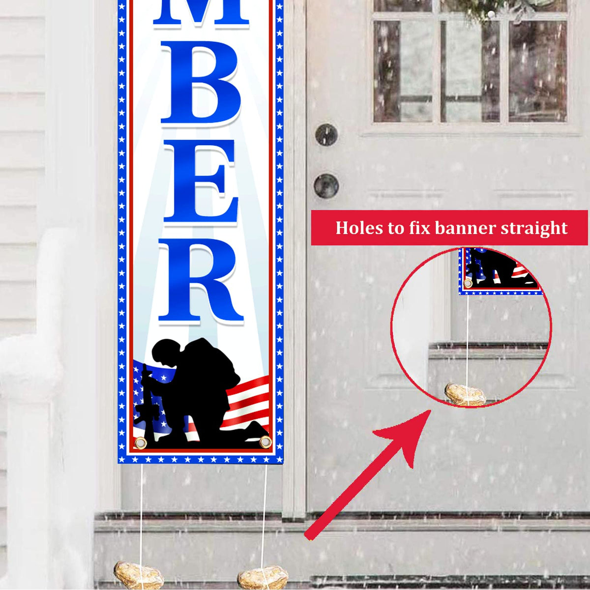 Tineit Memorial Day banner rope hanging setup with pre-assembled rope