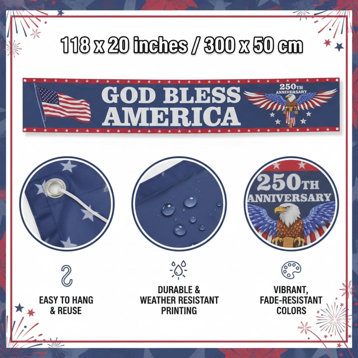 Tingjoo outdoor patriotic banner 118x20, eagle-flag design, vivid colors for bold yard decor