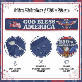Tingjoo outdoor patriotic banner 118x20, eagle-flag design, vivid colors for bold yard decor