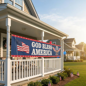 Tingjoo weatherproof polyester banner withstands sun and rain during celebrations