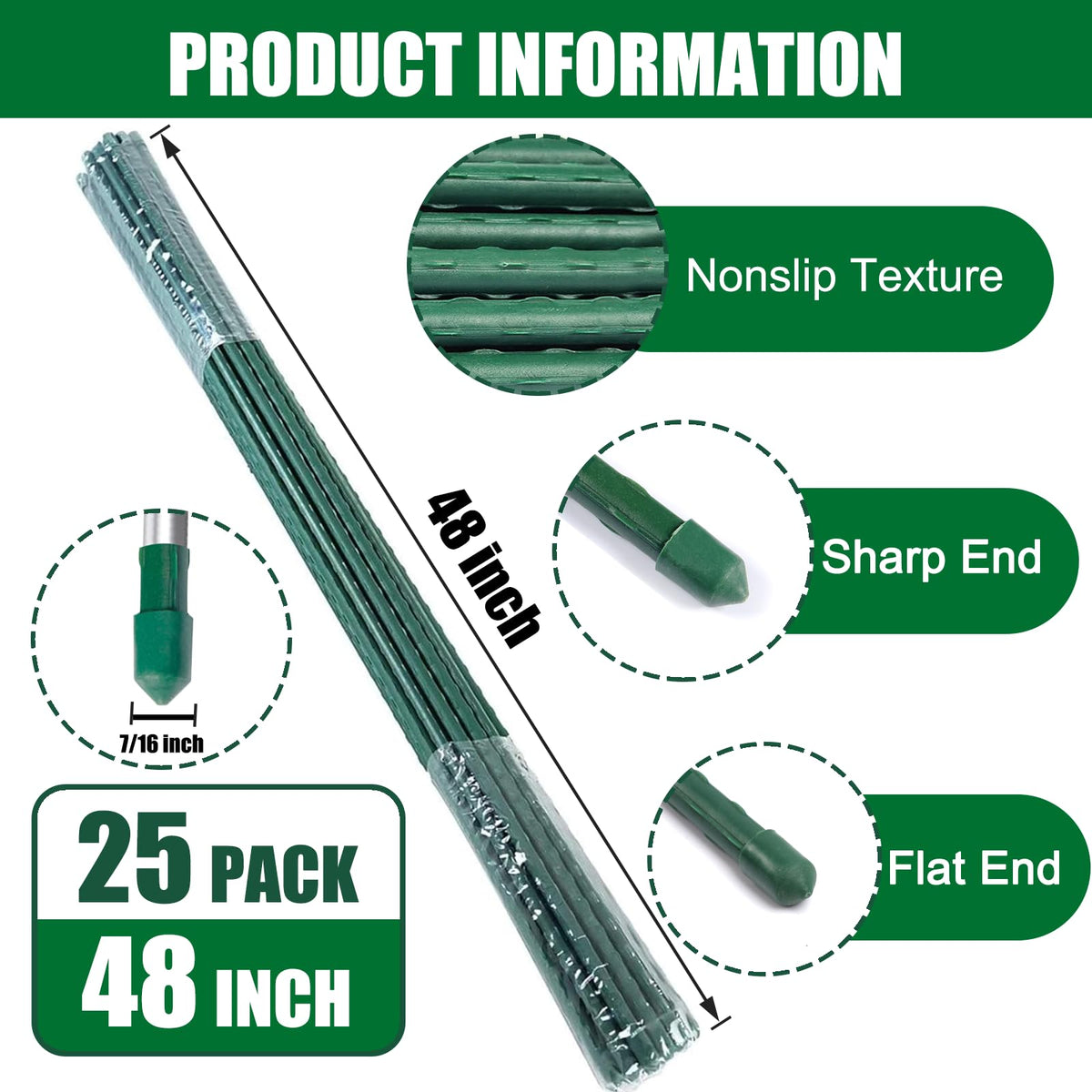 Tingyuan garden stakes 4ft side view highlights green coated steel durability