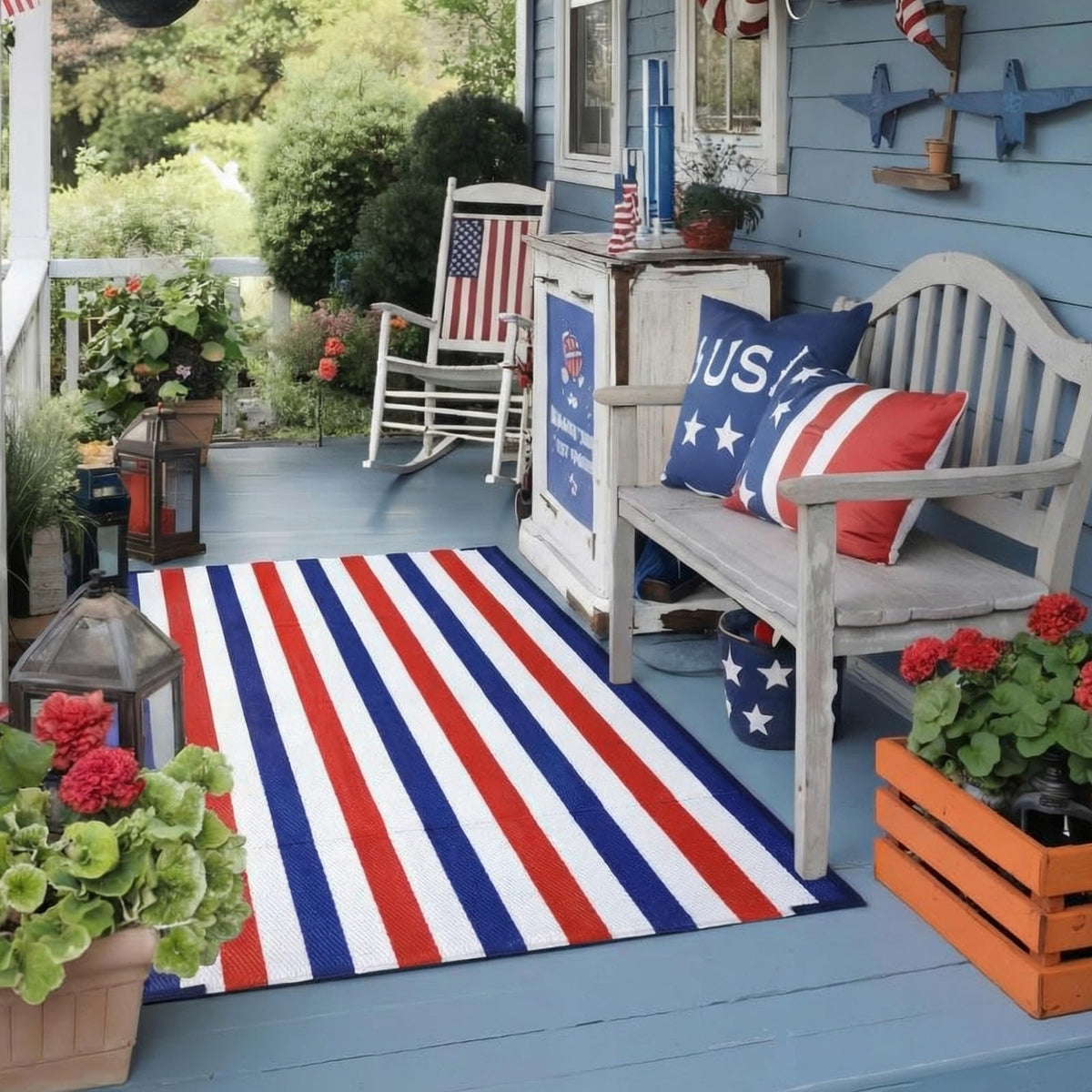 Tinideya buffalo check patio rug blends style with outdoor practicality.