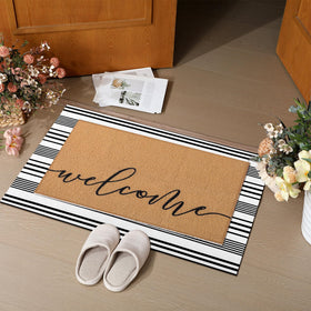 Tinideya front porch checkered mat with stripe design to boost curb appeal.