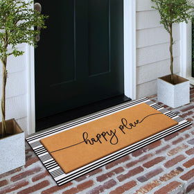 Tinideya Happy Place mat shown near porch entrance, suitable indoors and outdoors.