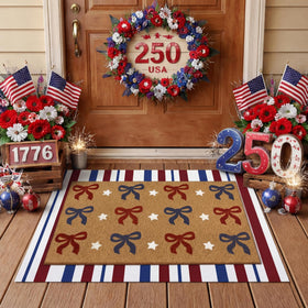 Tinideya Independence Day door mat with a bow for a welcoming entrance.