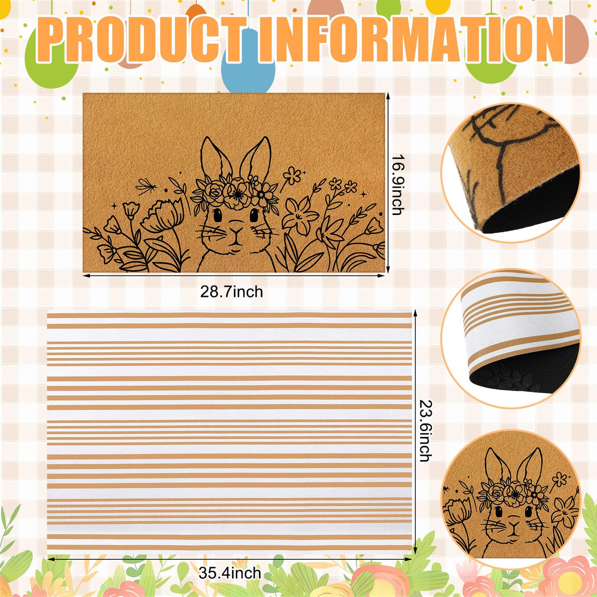 Tinideya non-slip coir mat for indoor or outdoor use