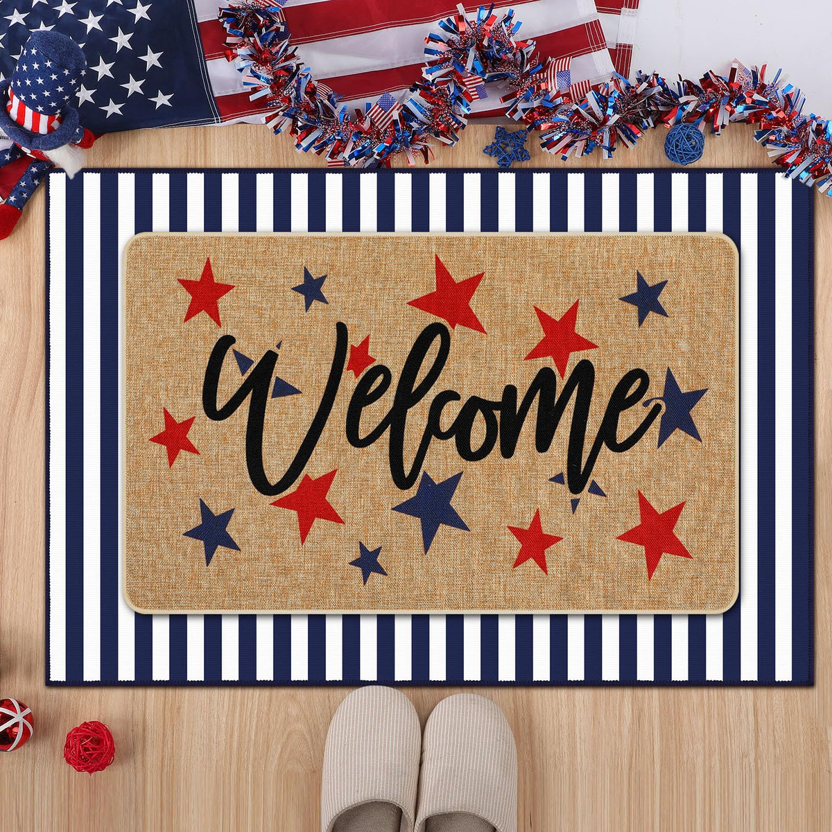 Tinideya patriotic decor rug complements porch and entryway with festivity
