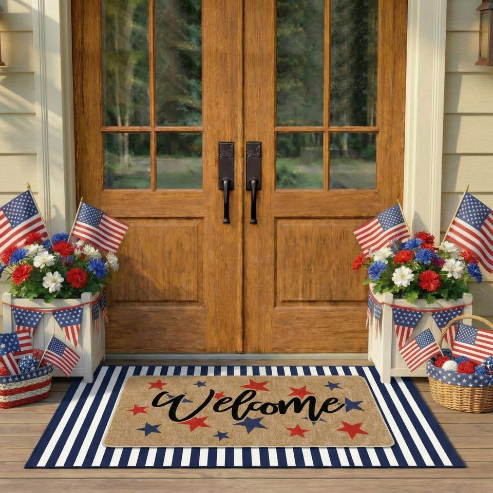 Tinideya patriotic door mat with star design welcomes guests at the front door