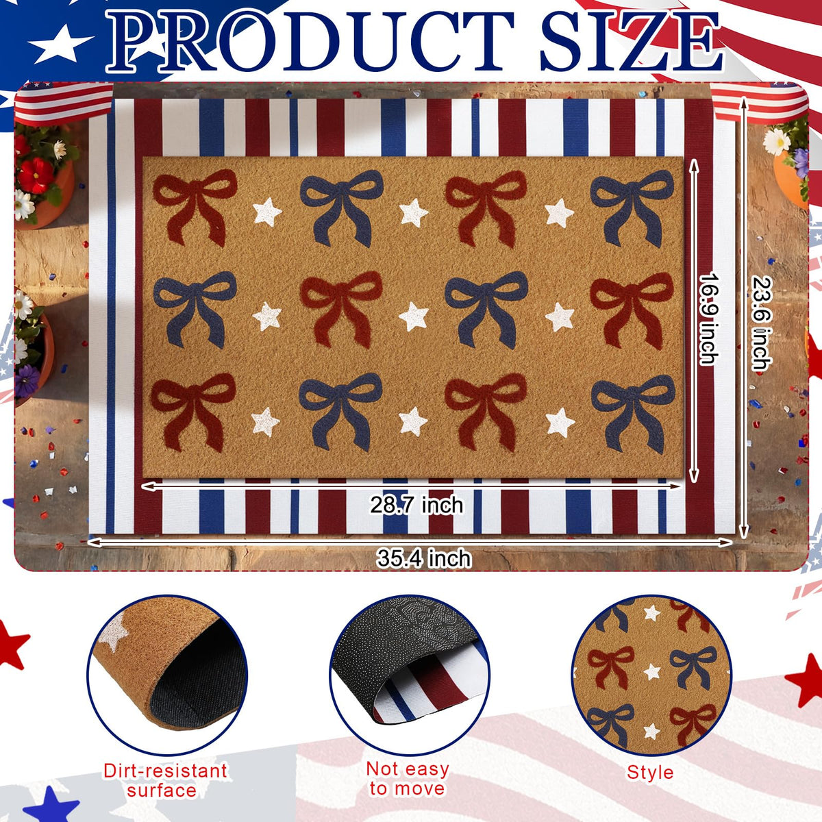 Tinideya Patriotic door mat with non-slip backing for safe indoor and outdoor use.