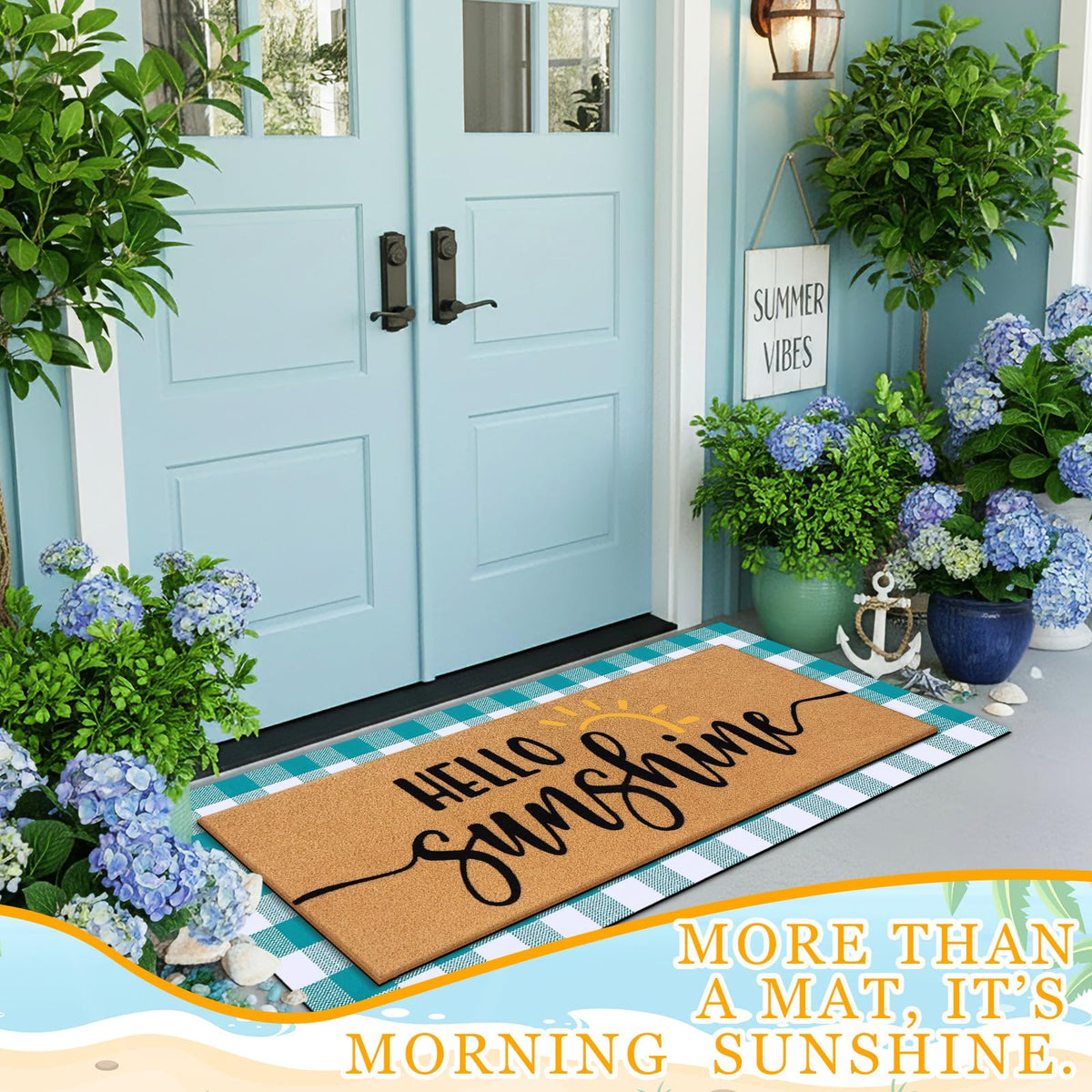 Tinideya polypropylene weave mat blends indoor elegance with outdoor practicality.