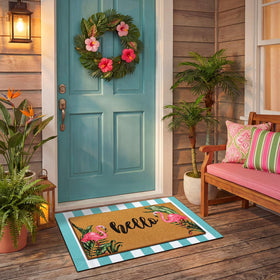 Porch display of Tinideya dual mats for curb appeal and entryway styling.