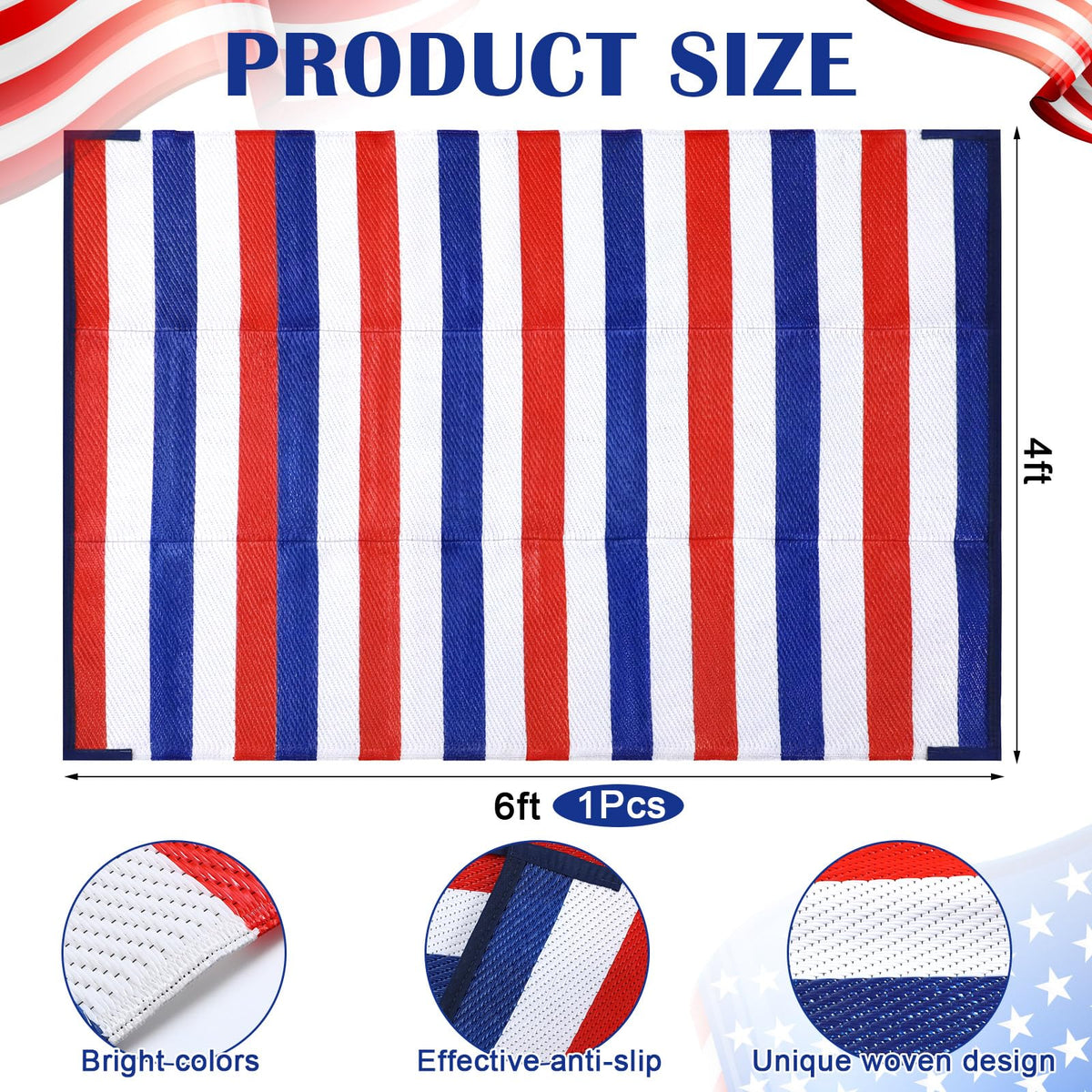 Tinideya red white blue striped mat adds festive entryway decor for holidays.