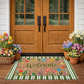 Tinideya spring wildflower welcome doormat at front door with cheerful curb appeal.
