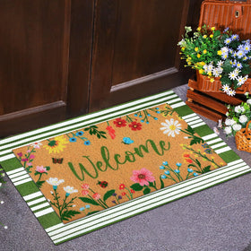 Tinideya striped welcome mat adds green and white charm at entry