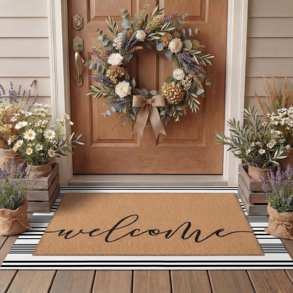 Tinideya two-piece welcome doormat set with non-slip backing for safe outdoor entry.