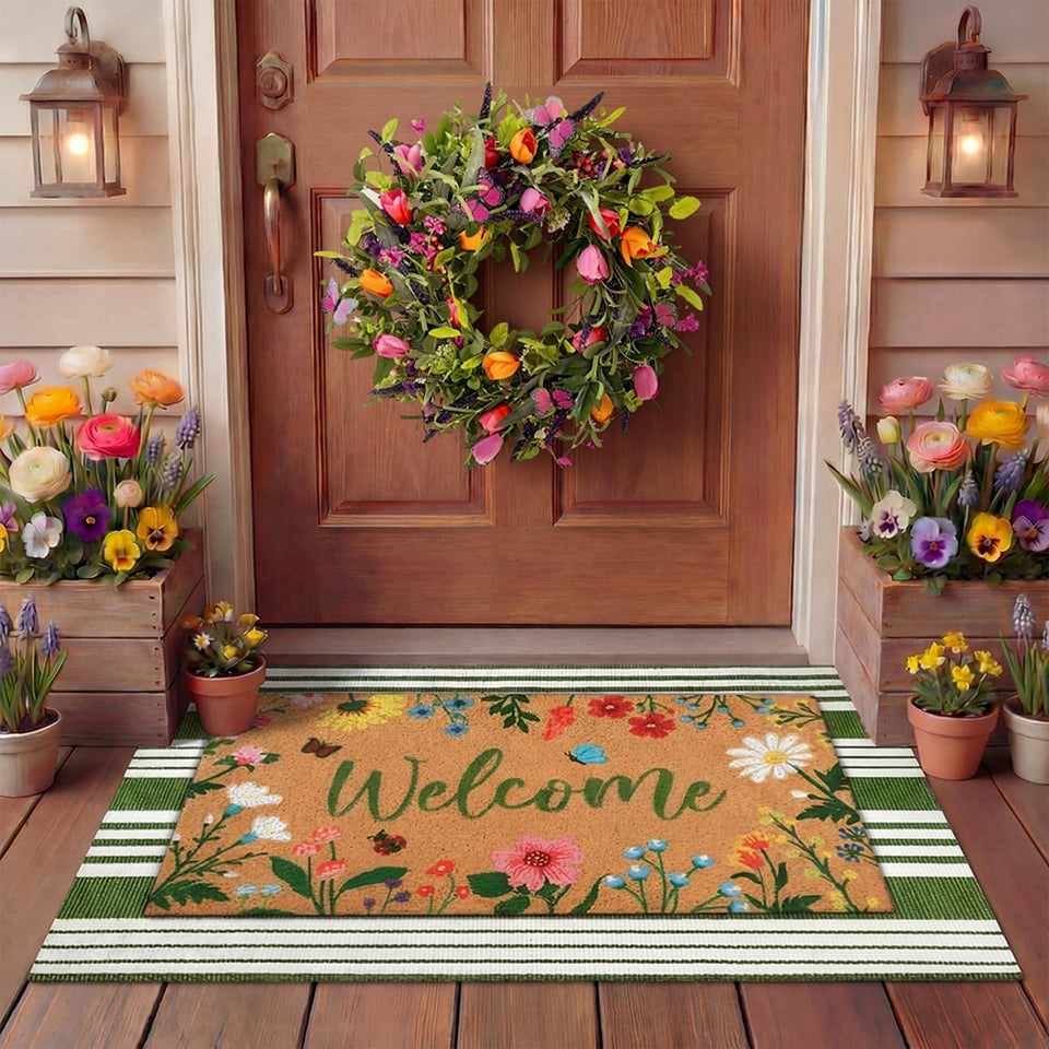 Tinideya floral welcome doormat greets guests at the front door