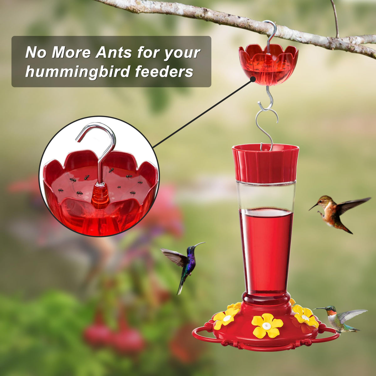 Durable Tinlaviy ant moat with rust-proof hooks withstands outdoor conditions.