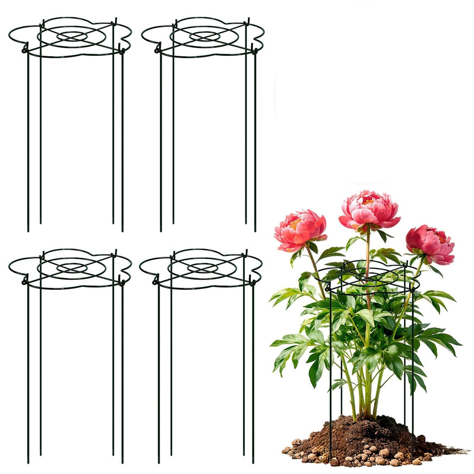 Tinrbip Peony Cages four-leg assembly demonstrates sturdy support for wind prone gardens