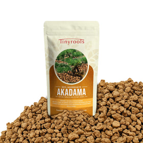 Tinyroots Akadama bonsai soil bag shows premium Japanese origin and quality.