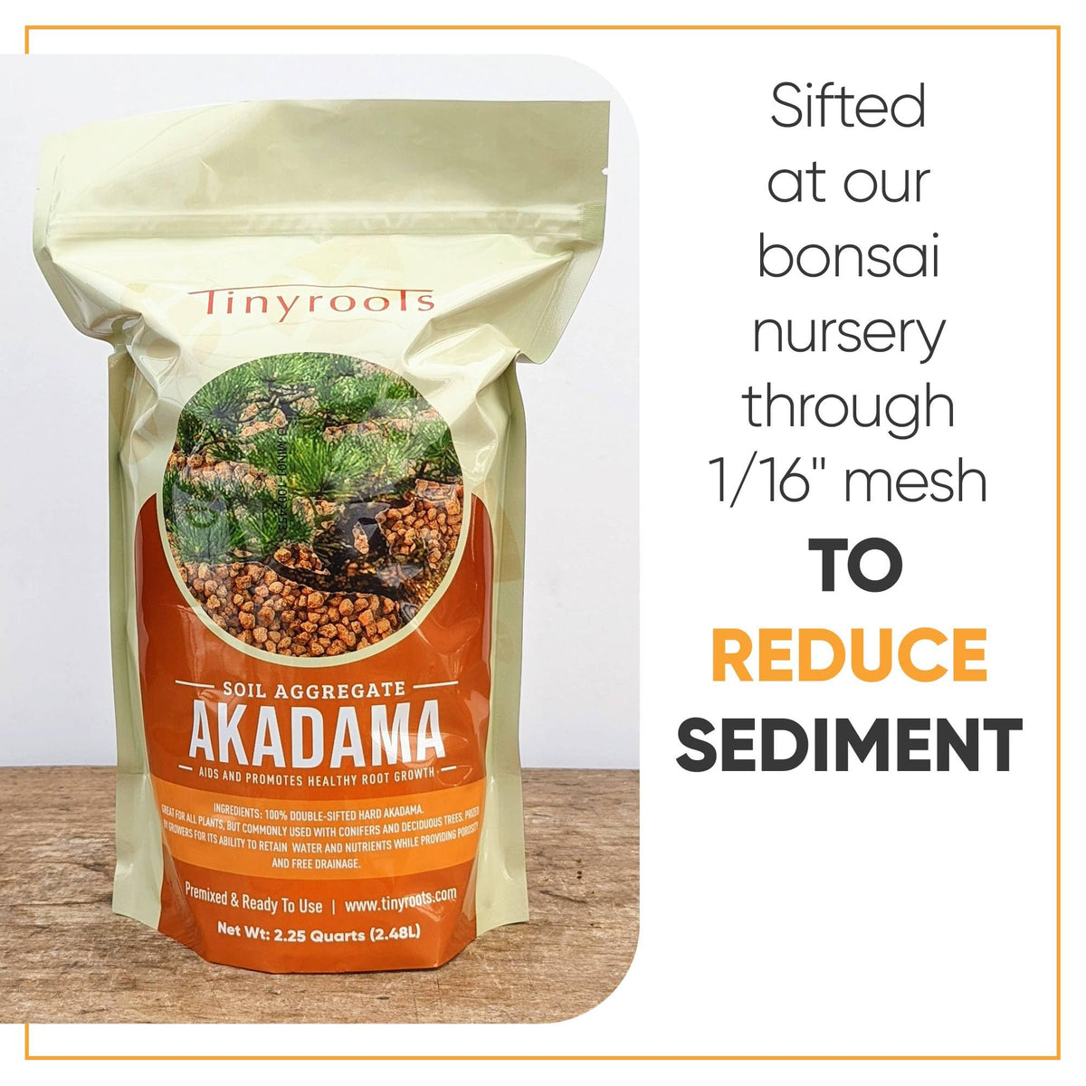 Tinyroots Akadama darkens when wet, serving as a visual watering indicator for bonsai.