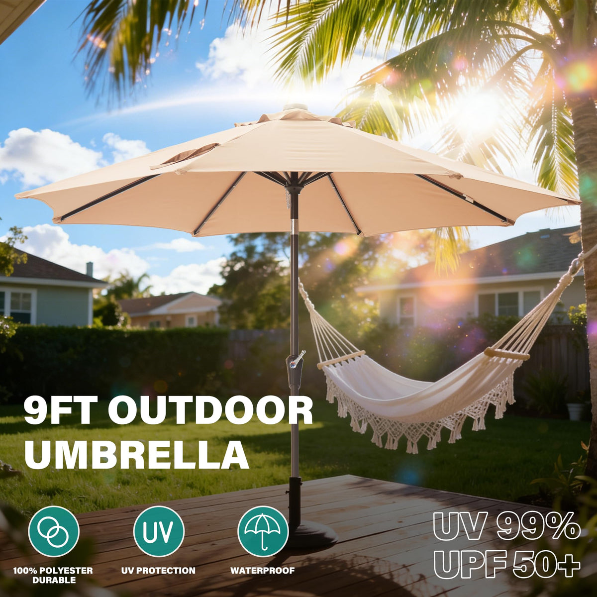 Tioline 9FT canopy tilted 45 degrees to maintain shade