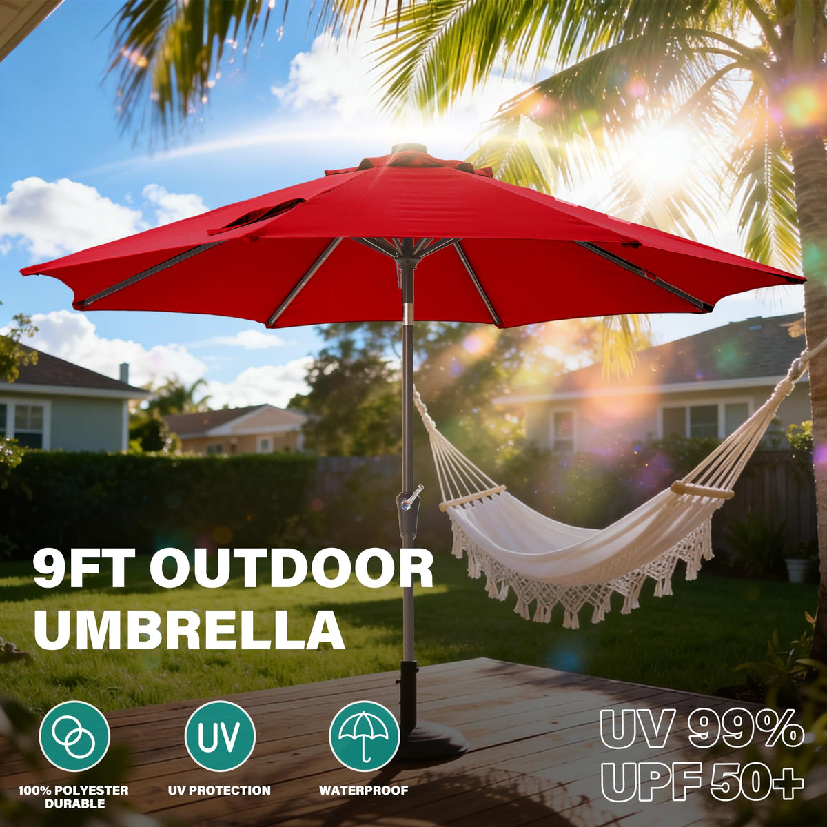Heavy-duty iron pole and base provide strong wind resistance and stability.