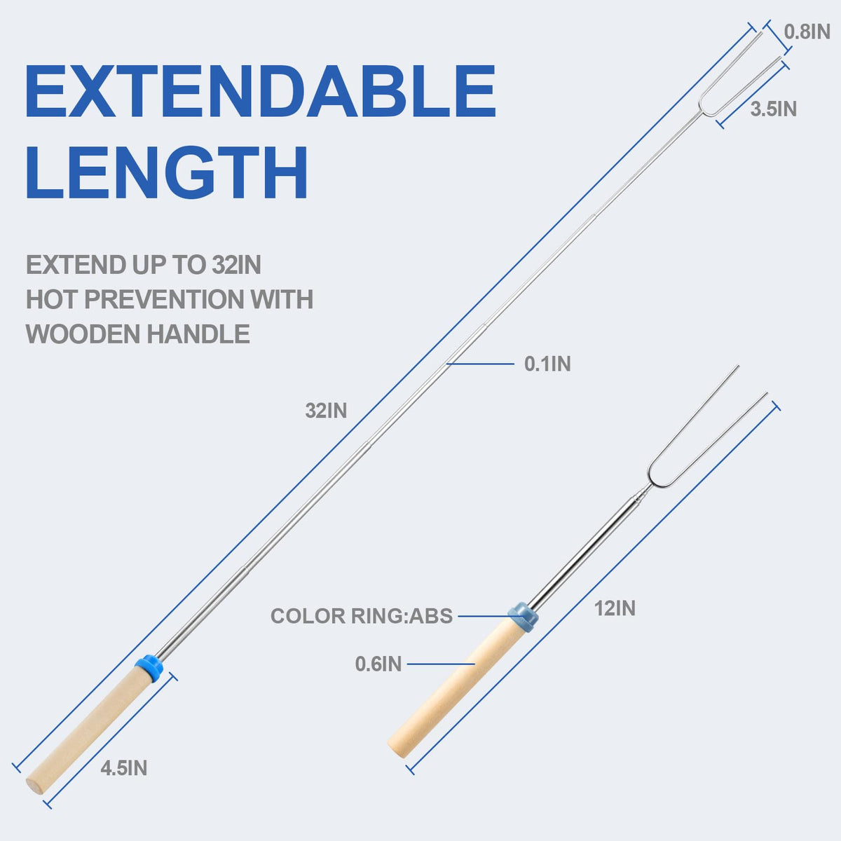 TIPTAP extendable roasting stick reaches 32 inches for safer grilling.