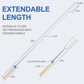 TIPTAP extendable roasting stick reaches 32 inches for safer grilling.