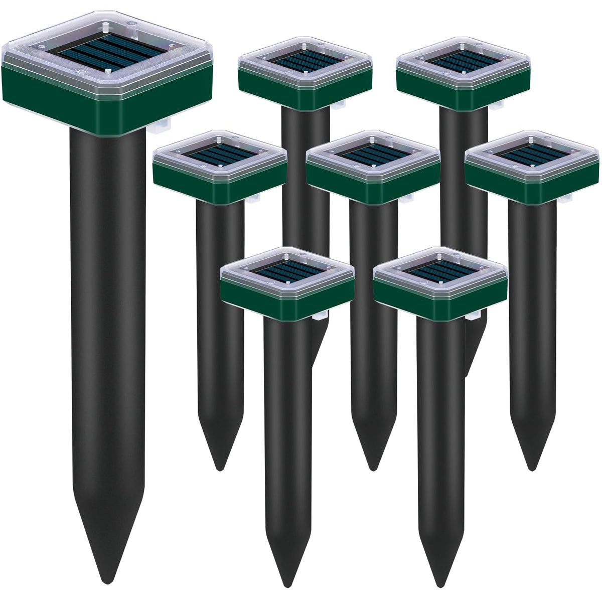 Tirgo 8-pack solar mole repellent stakes deterring burrowing moles in your lawn
