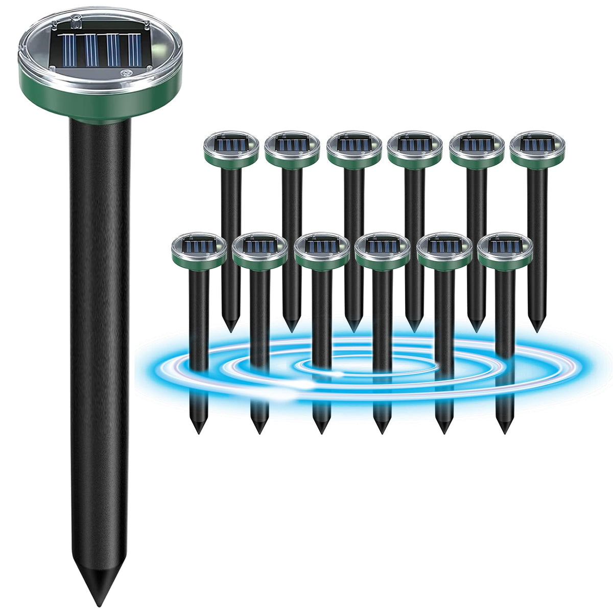 Tirgo solar mole repellent stake deters burrows in the lawn